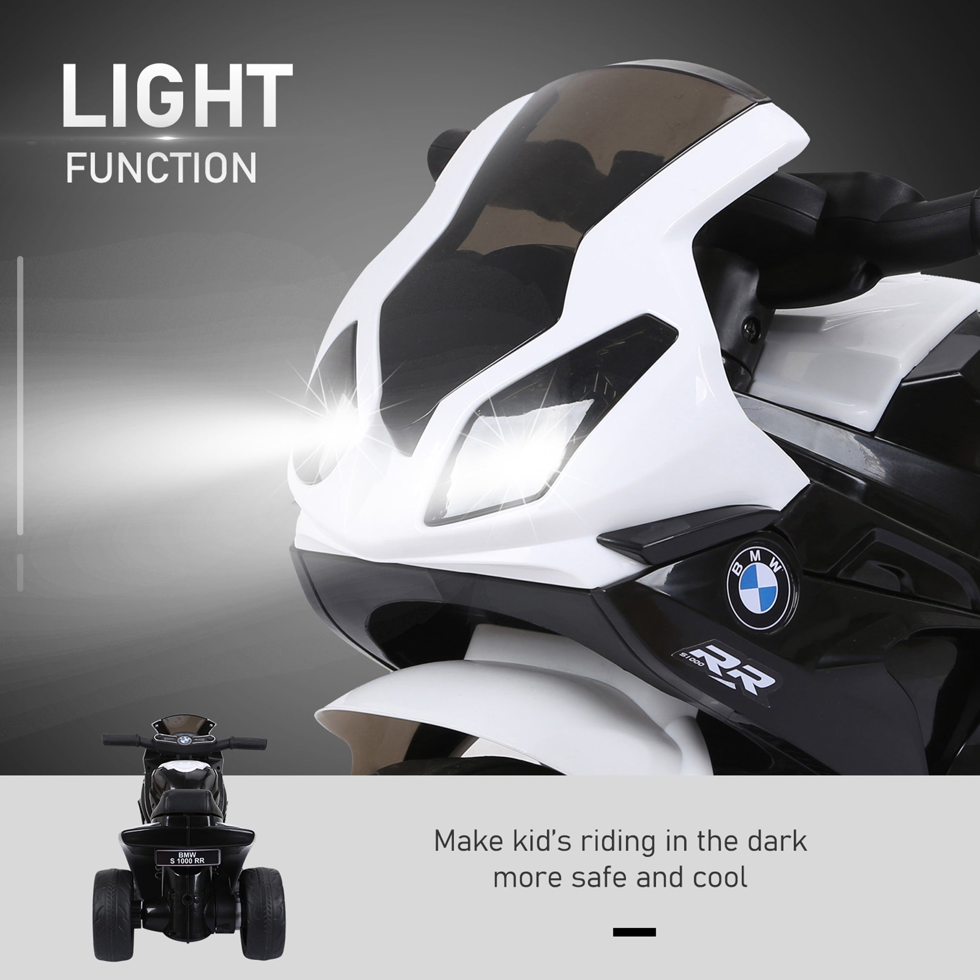 Licensed BMW 6V Kids Electric Motorcycle with Headlight, Music, 3 Wheels - Black Electric Motorcycles   at Gallery Canada