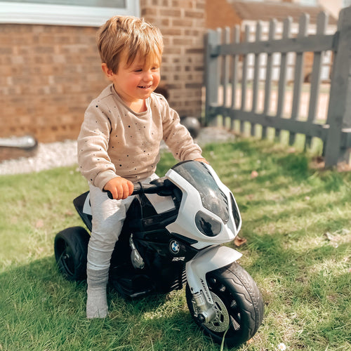 Licensed BMW 6V Kids Electric Motorcycle with Headlight, Music, 3 Wheels - Black