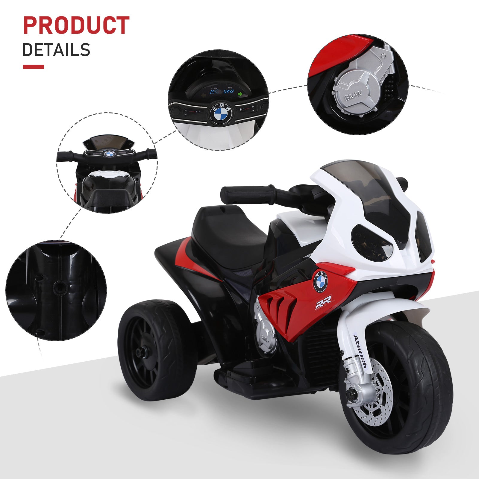 Licensed BMW 6V Battery Powered Kids Motorcycle with Headlight, Music, 3 Wheels - Red Electric Motorcycles   at Gallery Canada