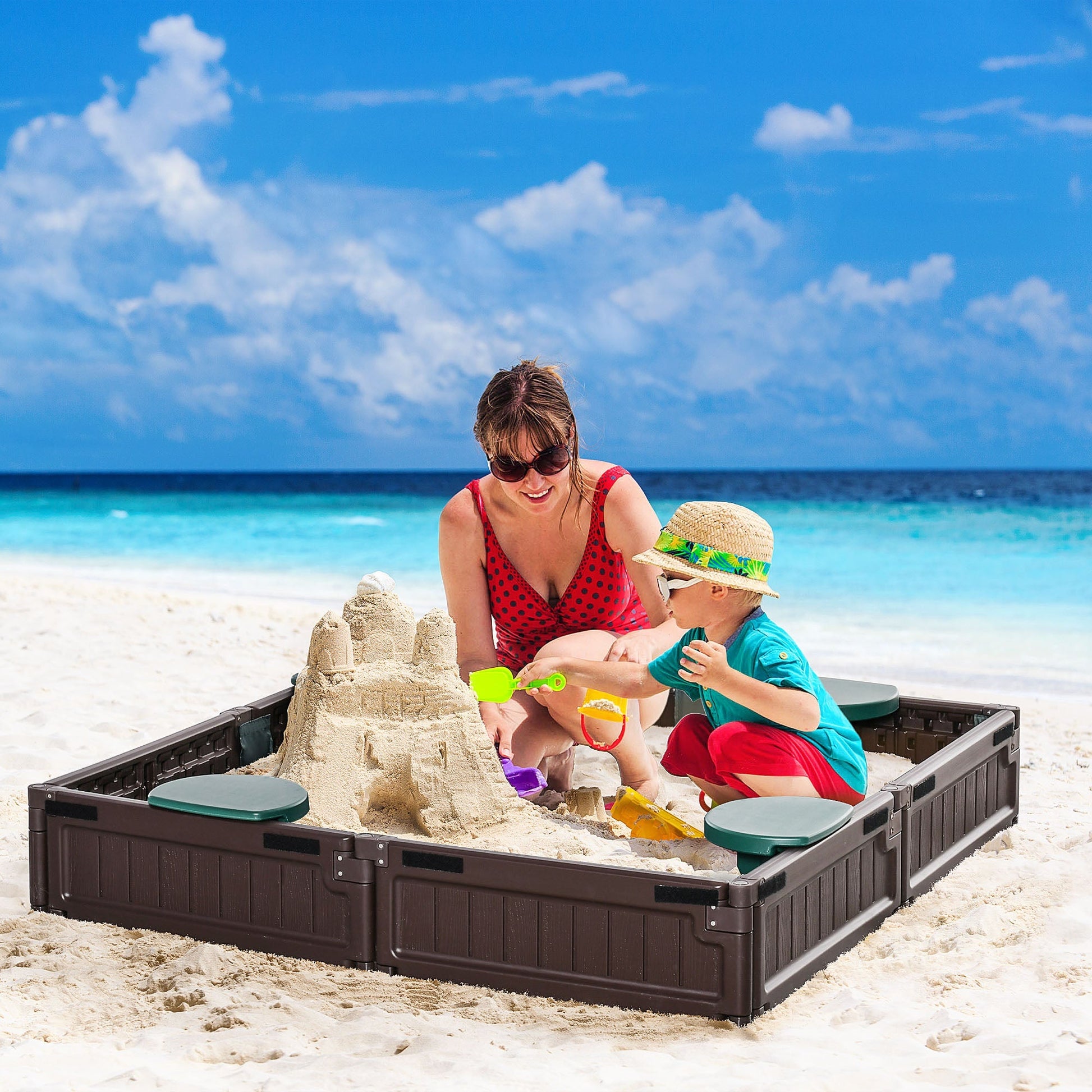 Kids Outdoor Sandbox with Canopy, Bottom Fabric Liner, Brown Sandboxes & Accessories   at Gallery Canada