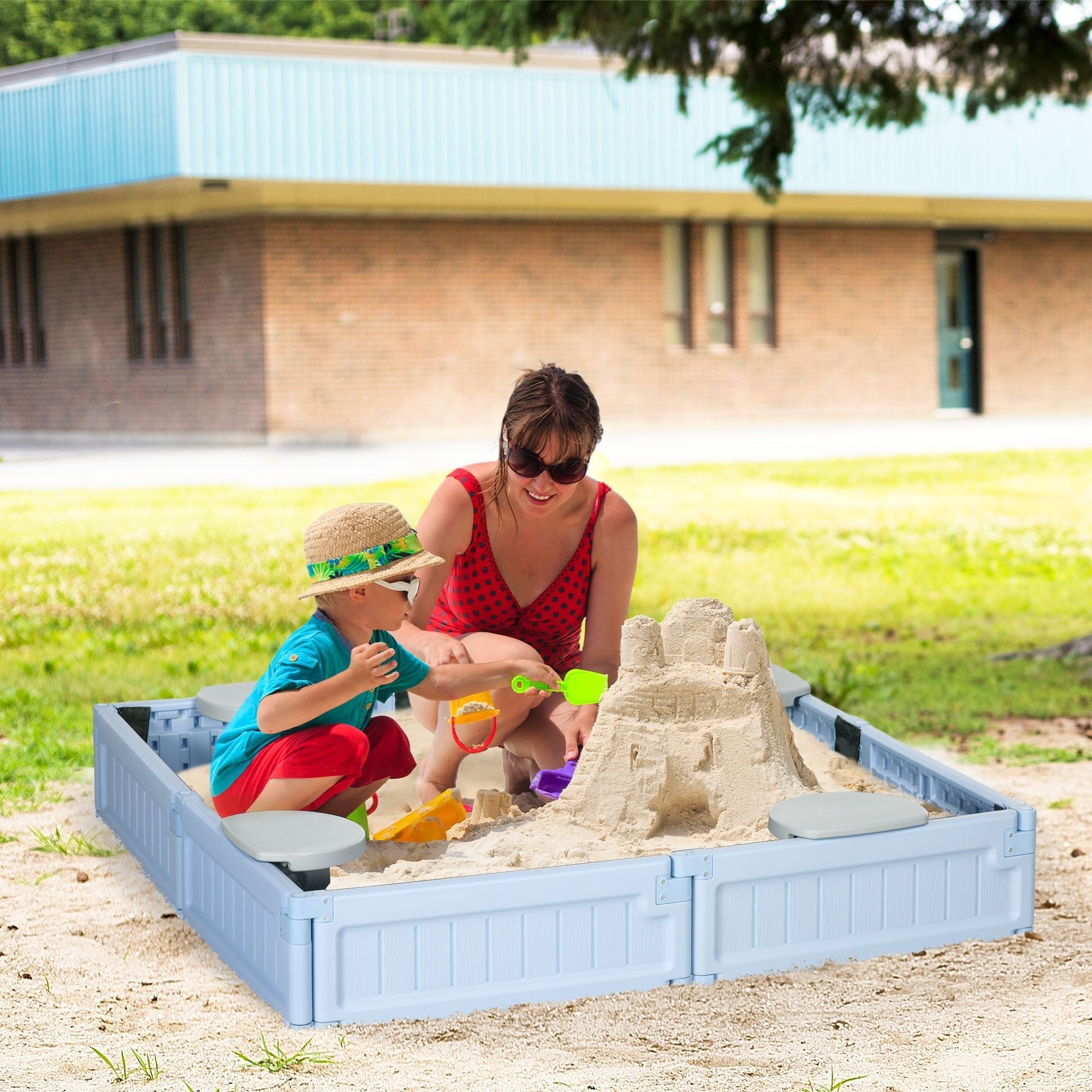 Kids Outdoor Sandbox with Canopy, Bottom Fabric Liner, Light Blue Sandboxes & Accessories   at Gallery Canada