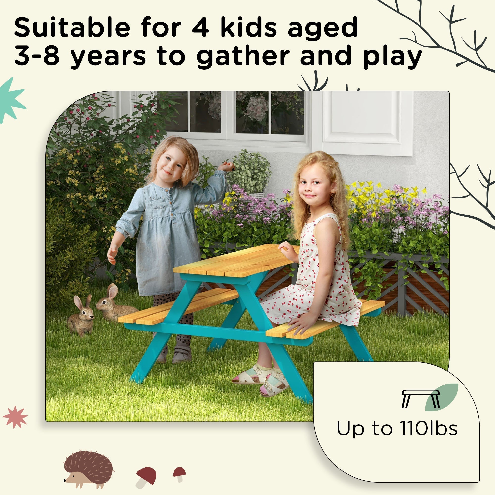 Kids Outdoor Table Set Wooden Toddler Picnic Table and Benches for 4 Kids 3-8 Years, Easy Installation, Natural Wood Kids Outdoor Furniture   at Gallery Canada