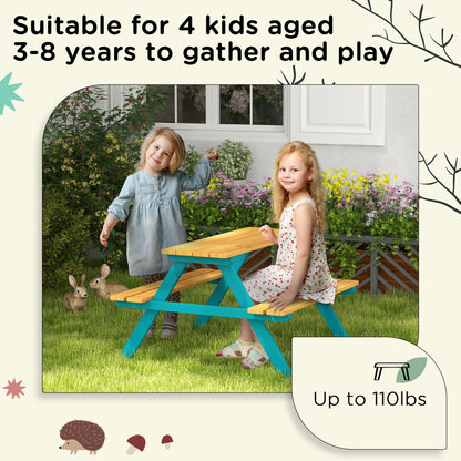 Kids Outdoor Table Set Wooden Toddler Picnic Table and Benches for 4 Kids 3-8 Years, Easy Installation, Natural Wood Kids Outdoor Furniture   at Gallery Canada