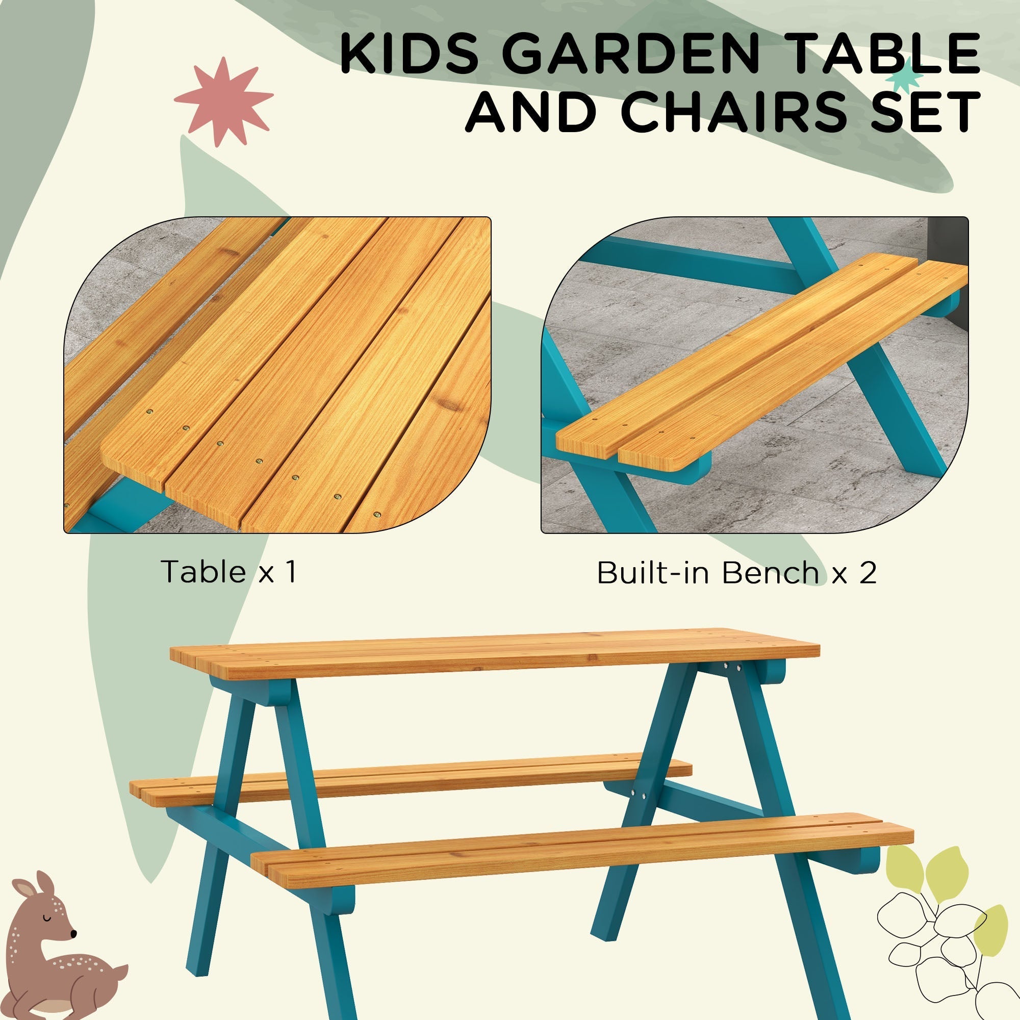 Kids Outdoor Table Set Wooden Toddler Picnic Table and Benches for 4 Kids 3-8 Years, Easy Installation, Natural Wood Kids Outdoor Furniture   at Gallery Canada