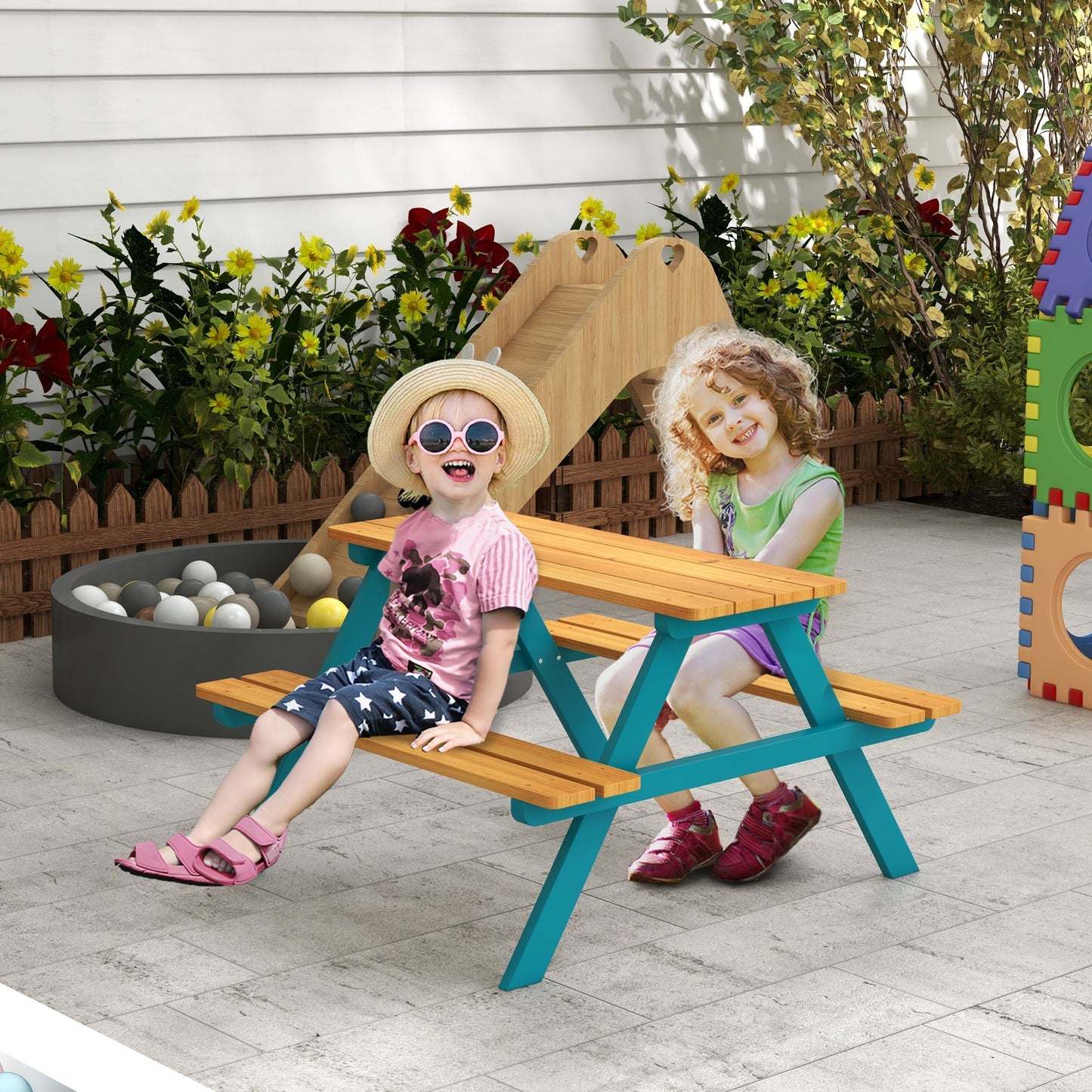 Kids Outdoor Table Set Wooden Toddler Picnic Table and Benches for 4 Kids 3-8 Years, Easy Installation, Natural Wood Kids Outdoor Furniture   at Gallery Canada