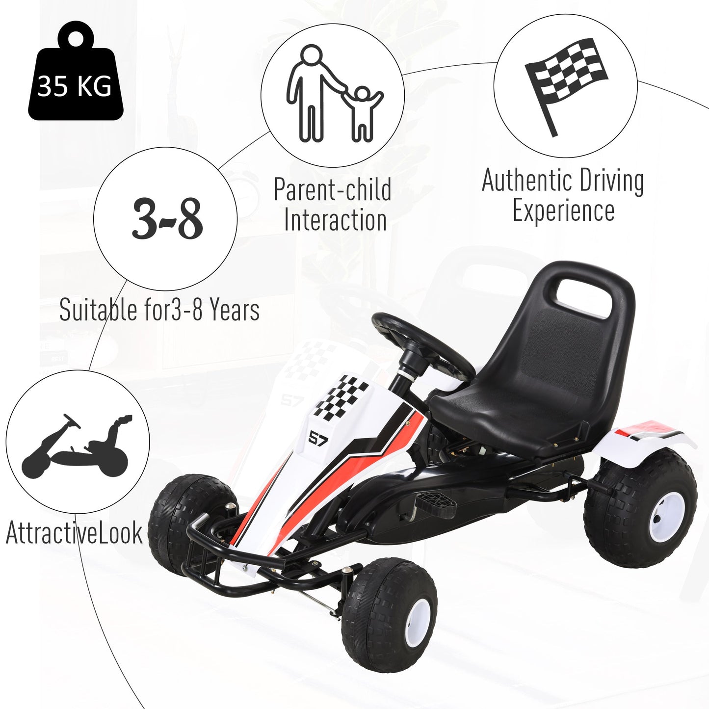 Kids Pedal Go Kart Children Racing Style Ride on Car with Adjustable Seat, Plastic Wheels, Handbrake and Shift Lever for 3-8 Years Old Pedal Go Karts for Kids   at Gallery Canada