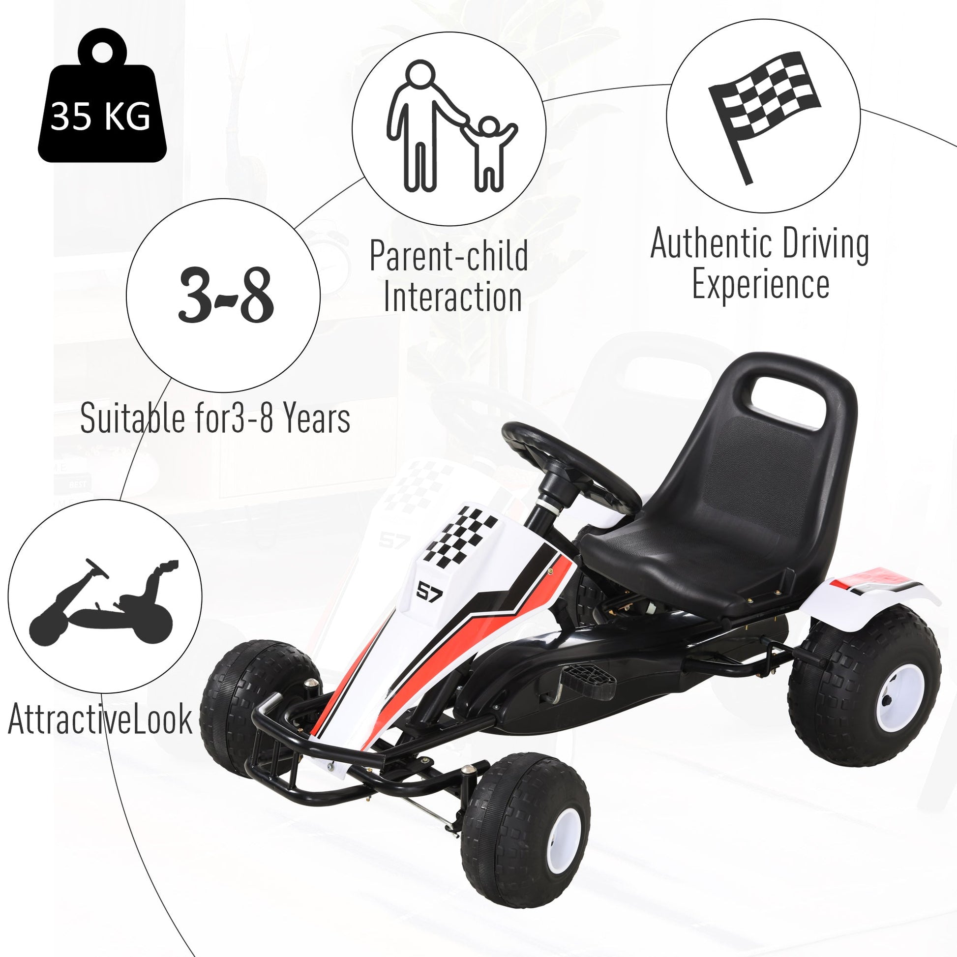 Kids Pedal Go Kart Children Racing Style Ride on Car with Adjustable Seat, Plastic Wheels, Handbrake and Shift Lever for 3-8 Years Old Pedal Go Karts for Kids   at Gallery Canada