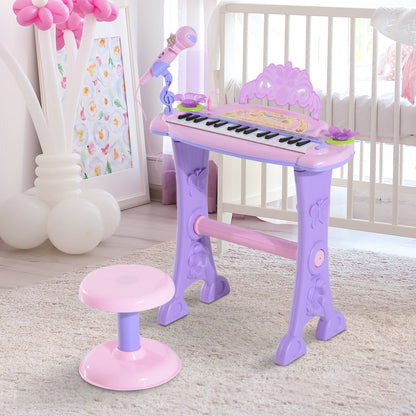 Kids Piano Electronic Keyboard Instrument with Microphone and Stool 32 Keys Musical Toy Organ Educational Gift for Children Pink Electronic Musical Pianos   at Gallery Canada