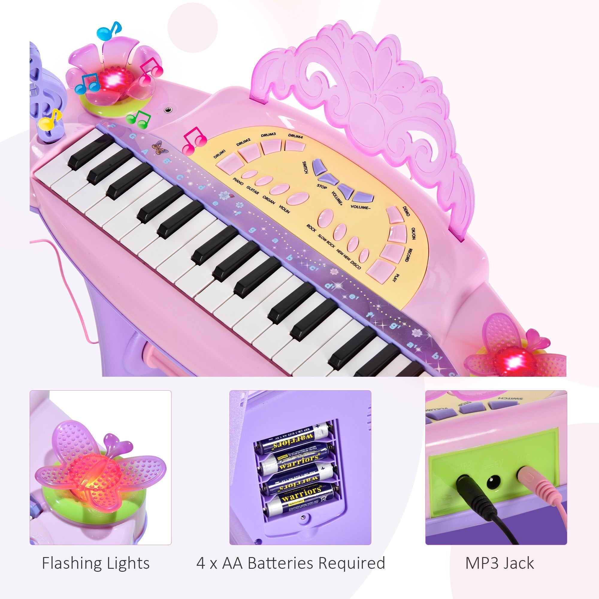 Kids Piano Electronic Keyboard Instrument with Microphone and Stool 32 Keys Musical Toy Organ Educational Gift for Children Pink Electronic Musical Pianos   at Gallery Canada