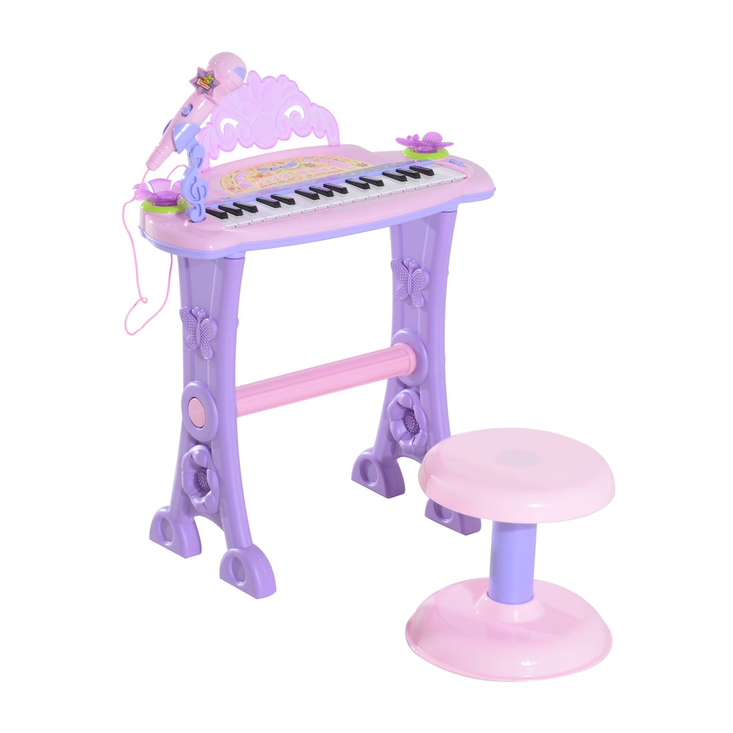 Kids Piano Electronic Keyboard Instrument with Microphone and Stool 32 Keys Musical Toy Organ Educational Gift for Children Pink Electronic Musical Pianos Pink  at Gallery Canada