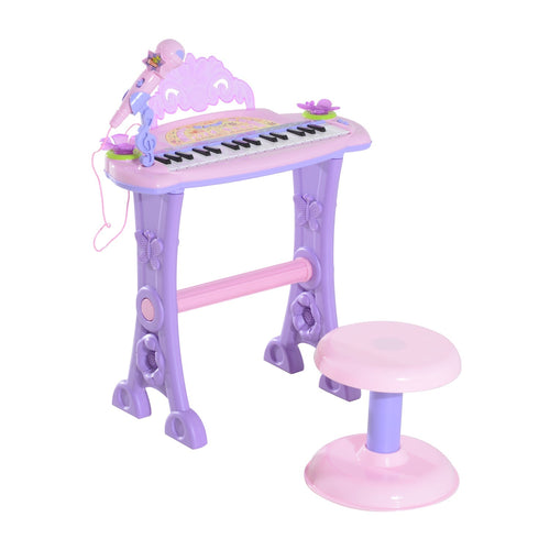 Kids Piano Electronic Keyboard Instrument with Microphone and Stool 32 Keys Musical Toy Organ Educational Gift for Children Pink