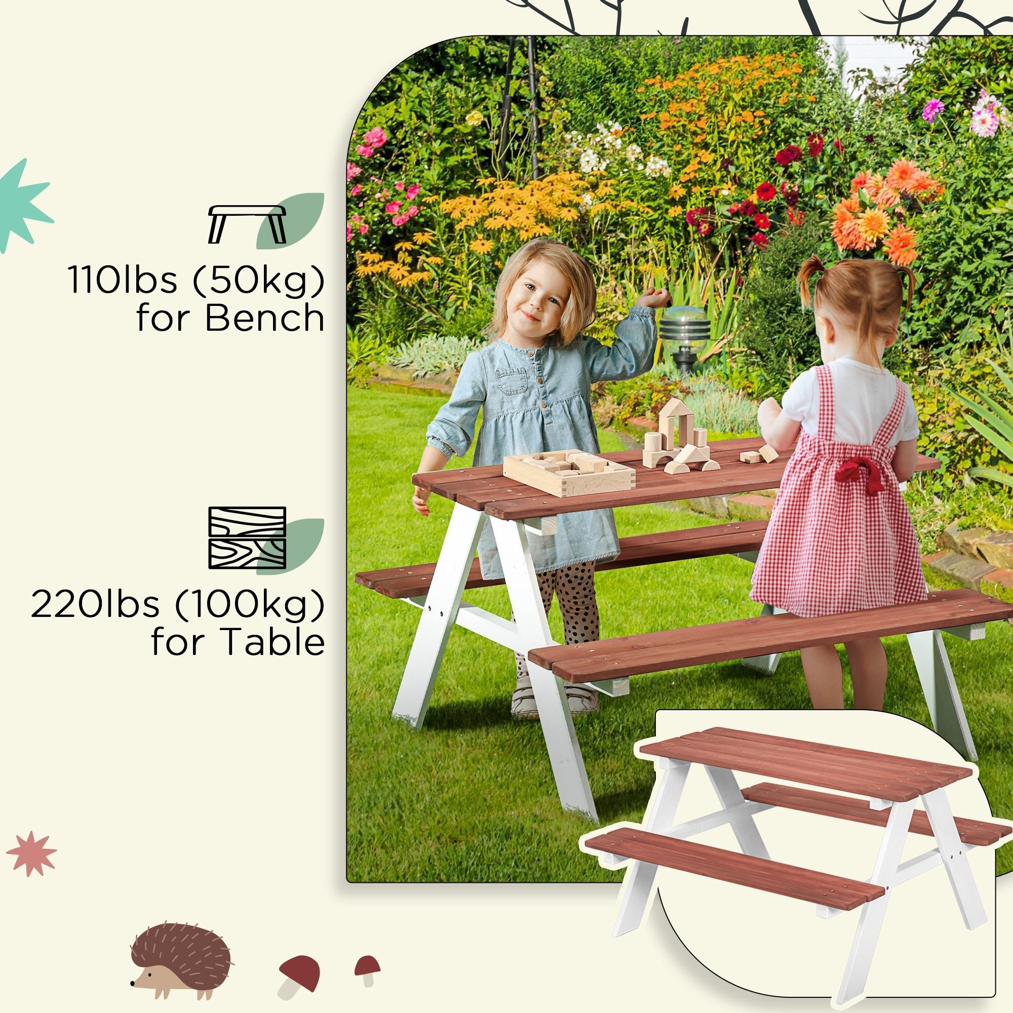 Kids Picnic Table and Chair Set, Wooden Table Bench Set Outdoor Activity for Backyard Garden Lawn, Girls Boys Gift Aged 3-8 Years Old Kids Outdoor Furniture   at Gallery Canada