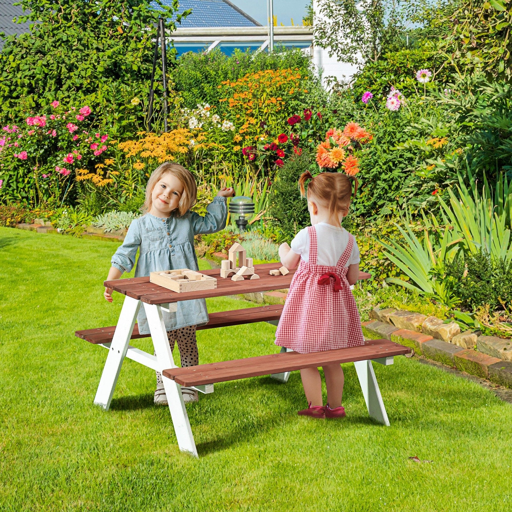 Kids Picnic Table and Chair Set, Wooden Table Bench Set Outdoor Activity for Backyard Garden Lawn, Girls Boys Gift Aged 3-8 Years Old Kids Outdoor Furniture   at Gallery Canada