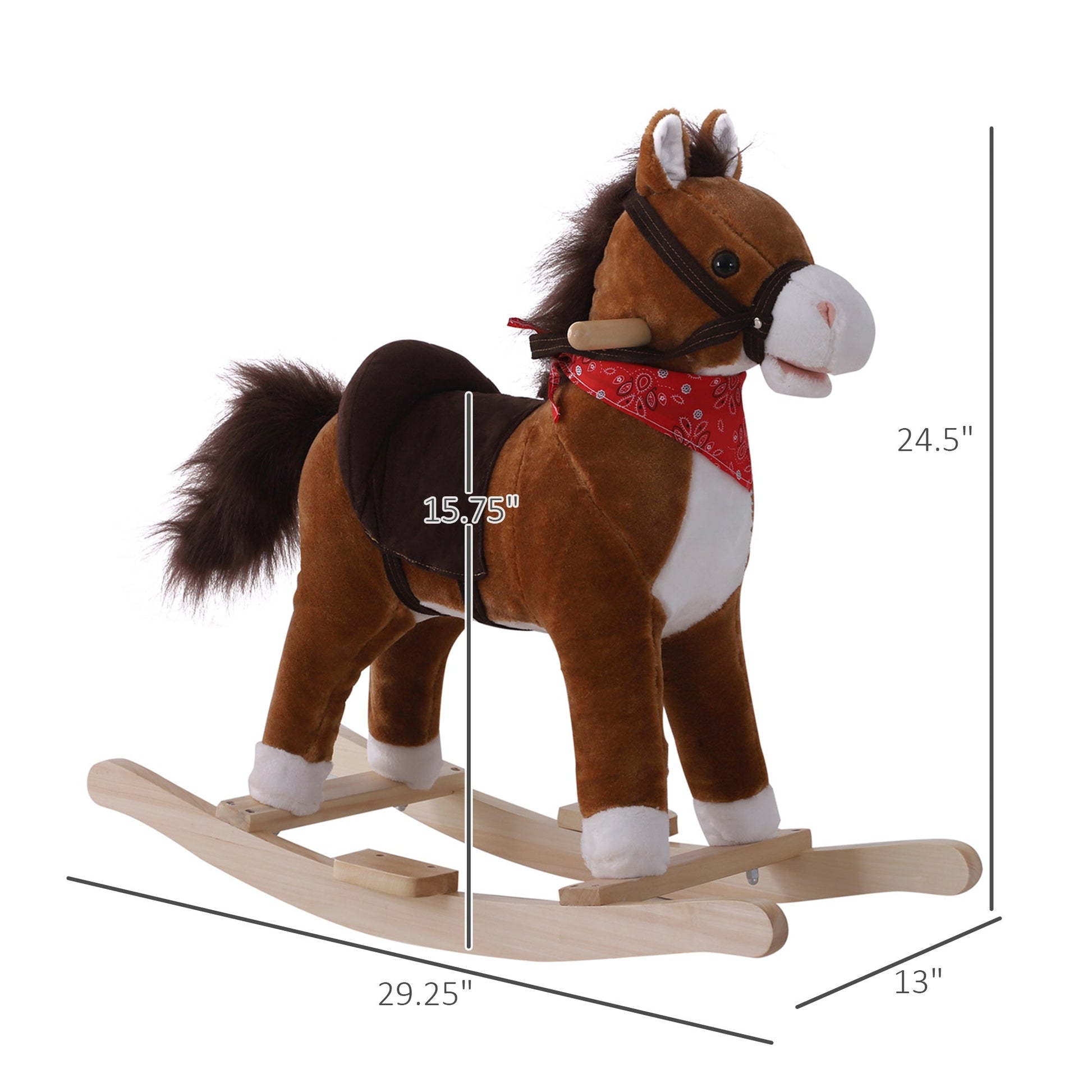 Kids Plush Ride On Rocking Horse Child Animal Adventure Rocker Chair Playtime Toy with Sound Scarf Included Red Brown - Gallery Canada