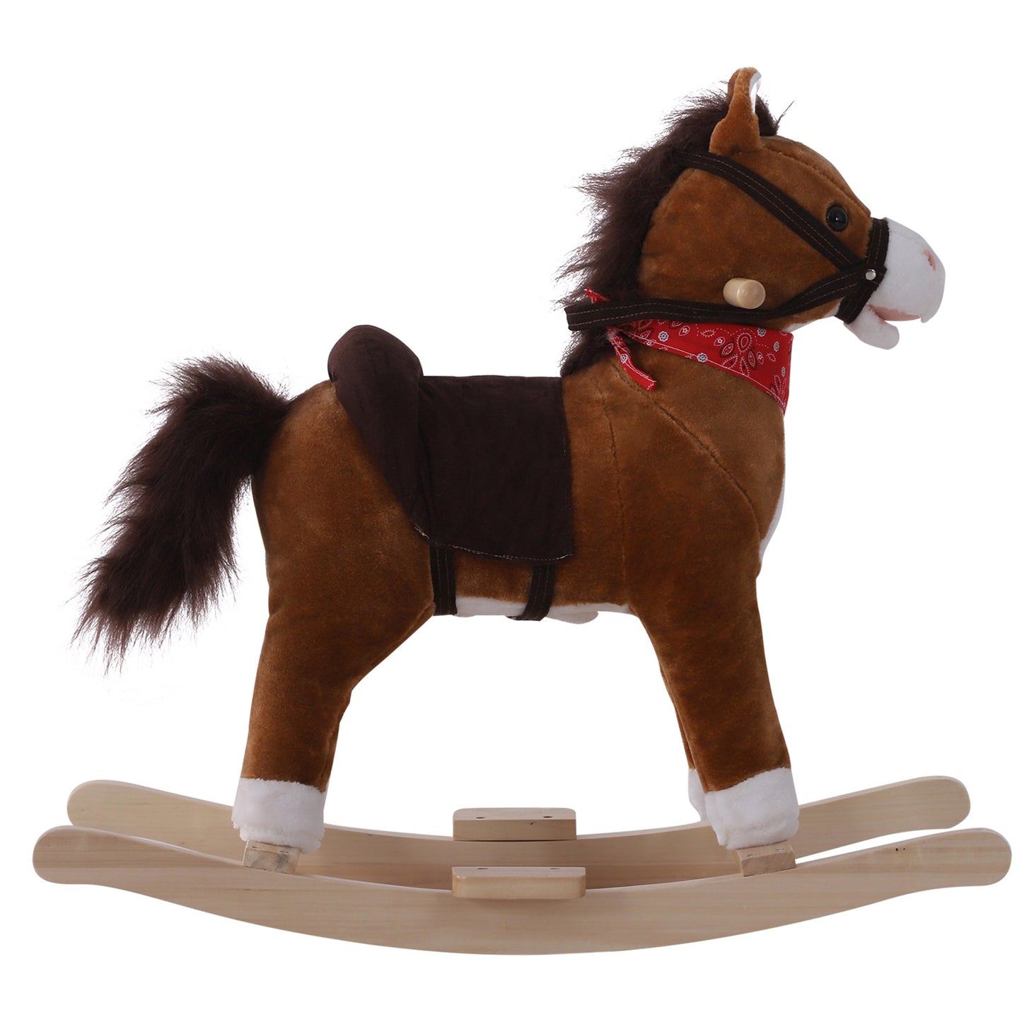 Kids Plush Ride On Rocking Horse Child Animal Adventure Rocker Chair Playtime Toy with Sound Scarf Included Red Brown Rocking Horses   at Gallery Canada