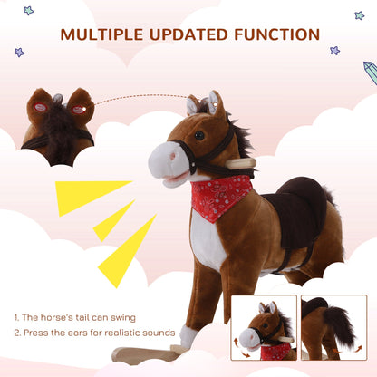 Kids Plush Ride On Rocking Horse Child Animal Adventure Rocker Chair Playtime Toy with Sound Scarf Included Red Brown - Gallery Canada