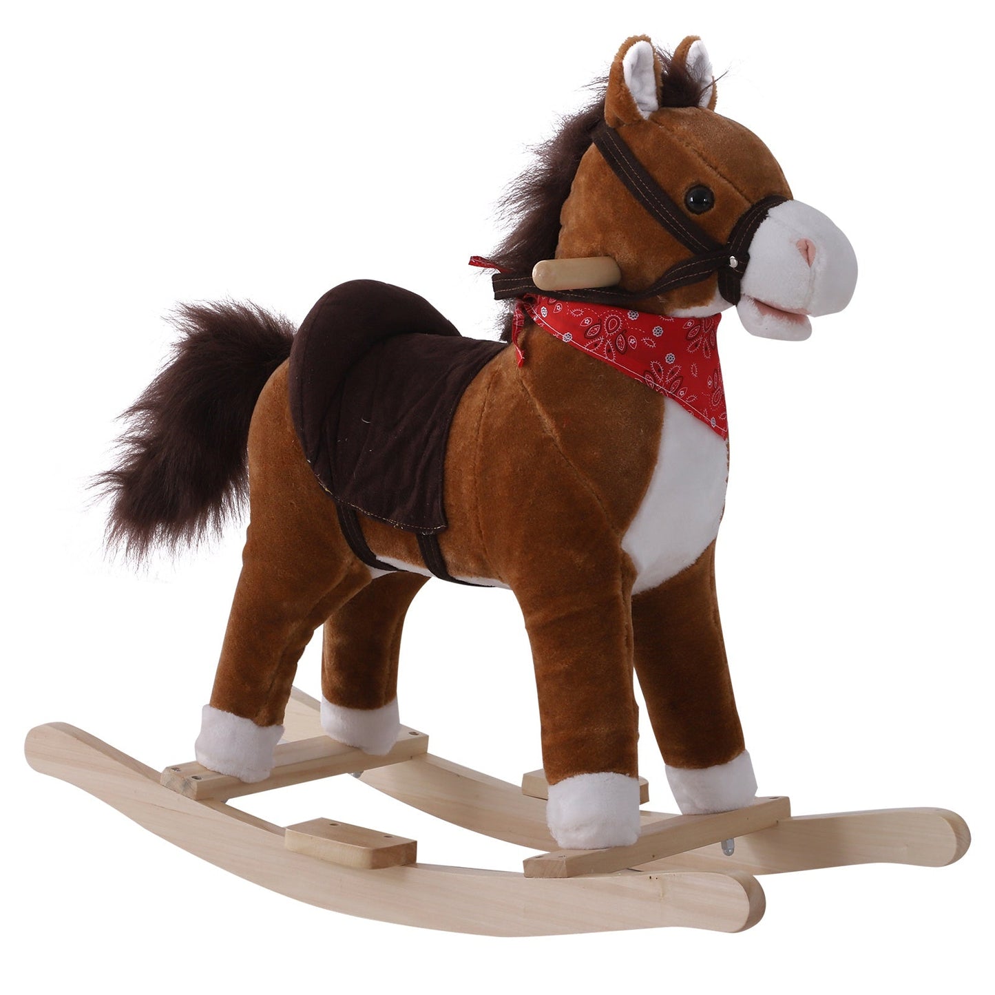 Kids Plush Ride On Rocking Horse Child Animal Adventure Rocker Chair Playtime Toy with Sound Scarf Included Red Brown Rocking Horses Red Brown  at Gallery Canada