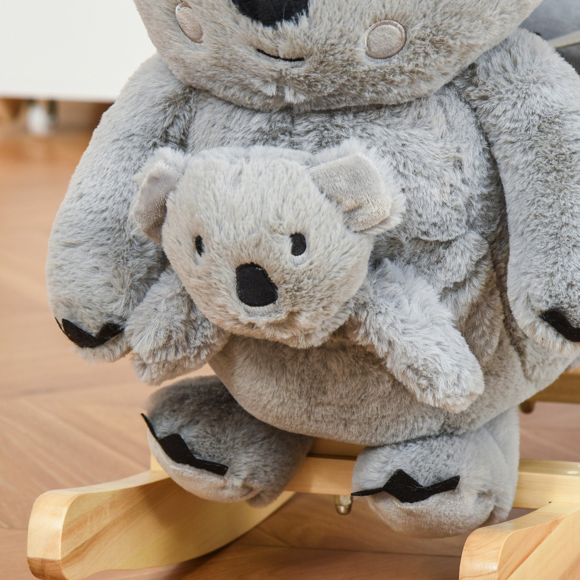 Kids Plush Ride-On Rocking Horse Koala-shaped Plush Toy Rocker with Gloved Doll Realistic Sounds for Child 18-36 Months Grey Rocking Horses   at Gallery Canada