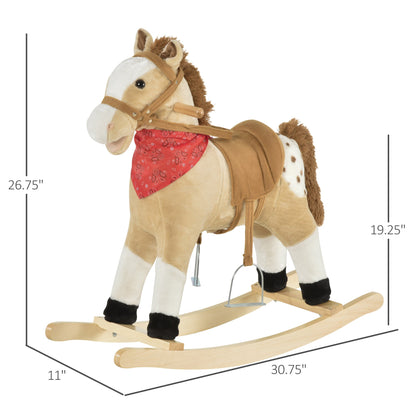 Kids Plush Ride-On Rocking Horse Toy Cowboy Rocker with Fun Realistic Sounds for Child 3-6 Years Old, Beige Rocking Horses   at Gallery Canada