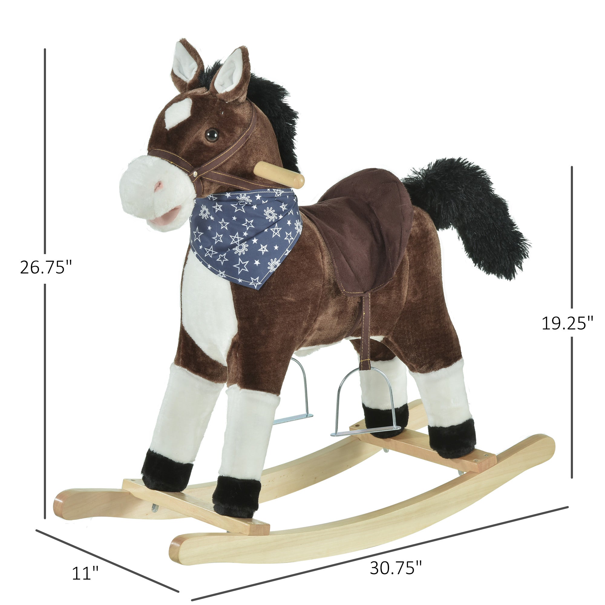 Kids Plush Ride-On Rocking Horse Toy Cowboy Rocker with Fun Realistic Sounds for Child 3-6 Years Old, Brown Rocking Horses Brown  at Gallery Canada