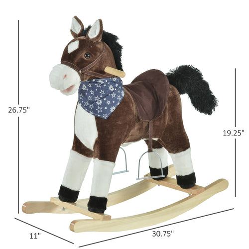 Kids Plush Ride-On Rocking Horse Toy Cowboy Rocker with Fun Realistic Sounds for Child 3-6 Years Old, Brown