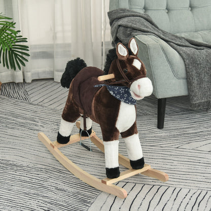 Kids Plush Ride-On Rocking Horse Toy Cowboy Rocker with Fun Realistic Sounds for Child 3-6 Years Old, Brown Rocking Horses   at Gallery Canada