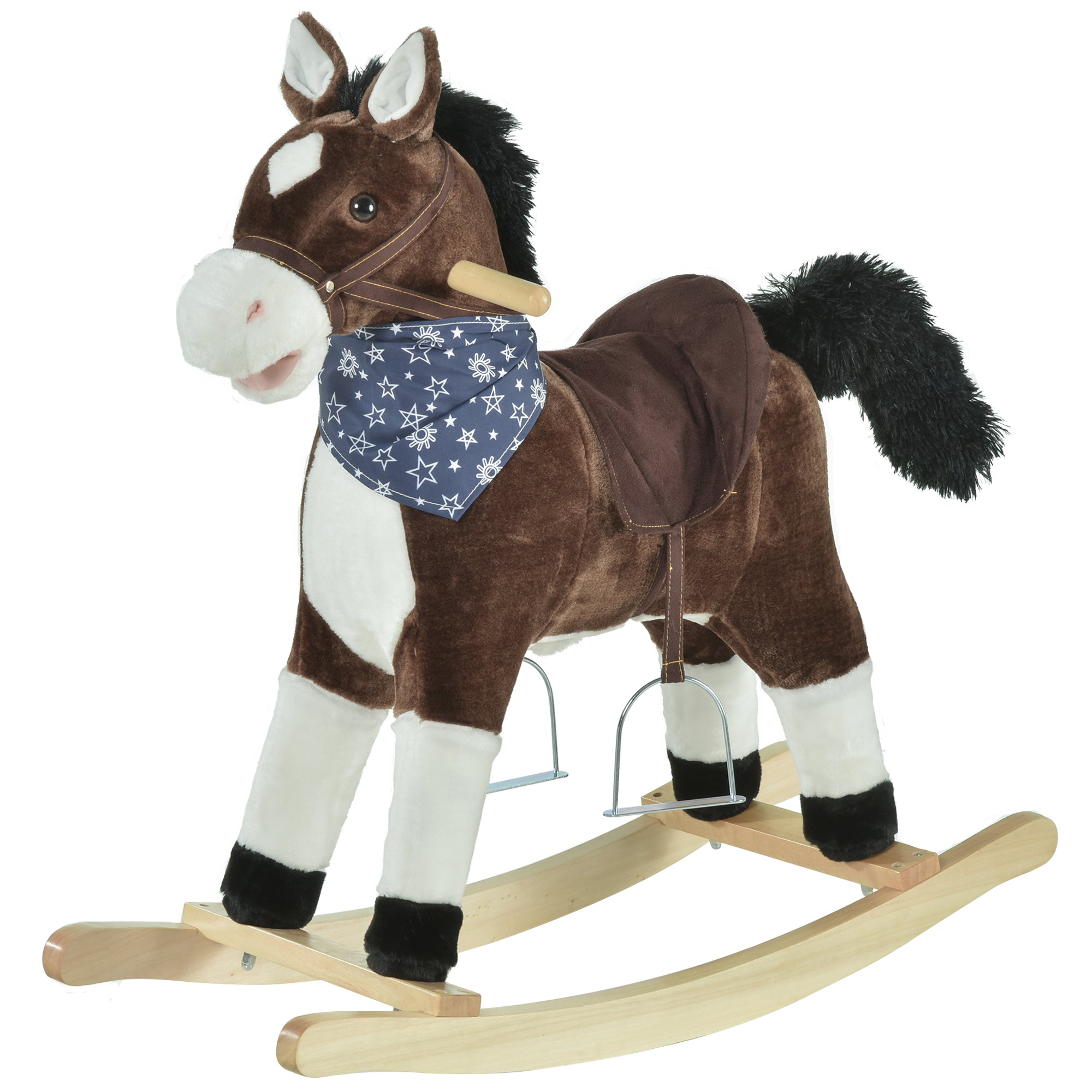 Kids Plush Ride-On Rocking Horse Toy Cowboy Rocker with Fun Realistic Sounds for Child 3-6 Years Old, Brown Rocking Horses   at Gallery Canada