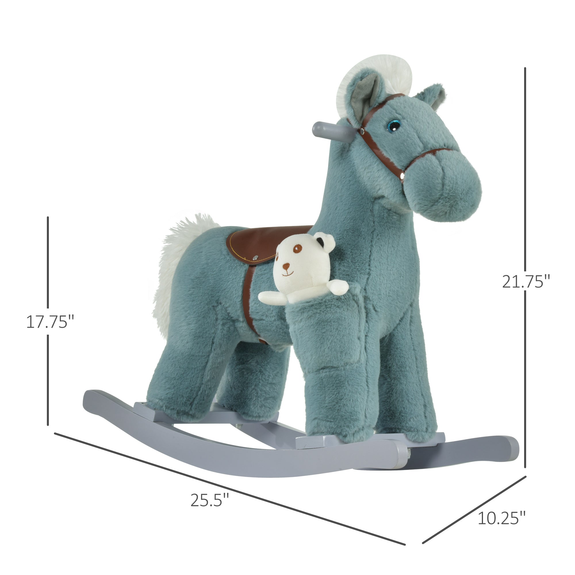 Kids Plush Ride-On Rocking Horse Toy Ride on Rocker with Plush Toy Realistic Sounds for Child 18-36 Months Blue Rocking Horses Blue  at Gallery Canada