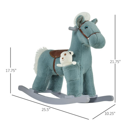 Kids Plush Ride-On Rocking Horse Toy Ride on Rocker with Plush Toy Realistic Sounds for Child 18-36 Months Blue Rocking Horses Blue  at Gallery Canada