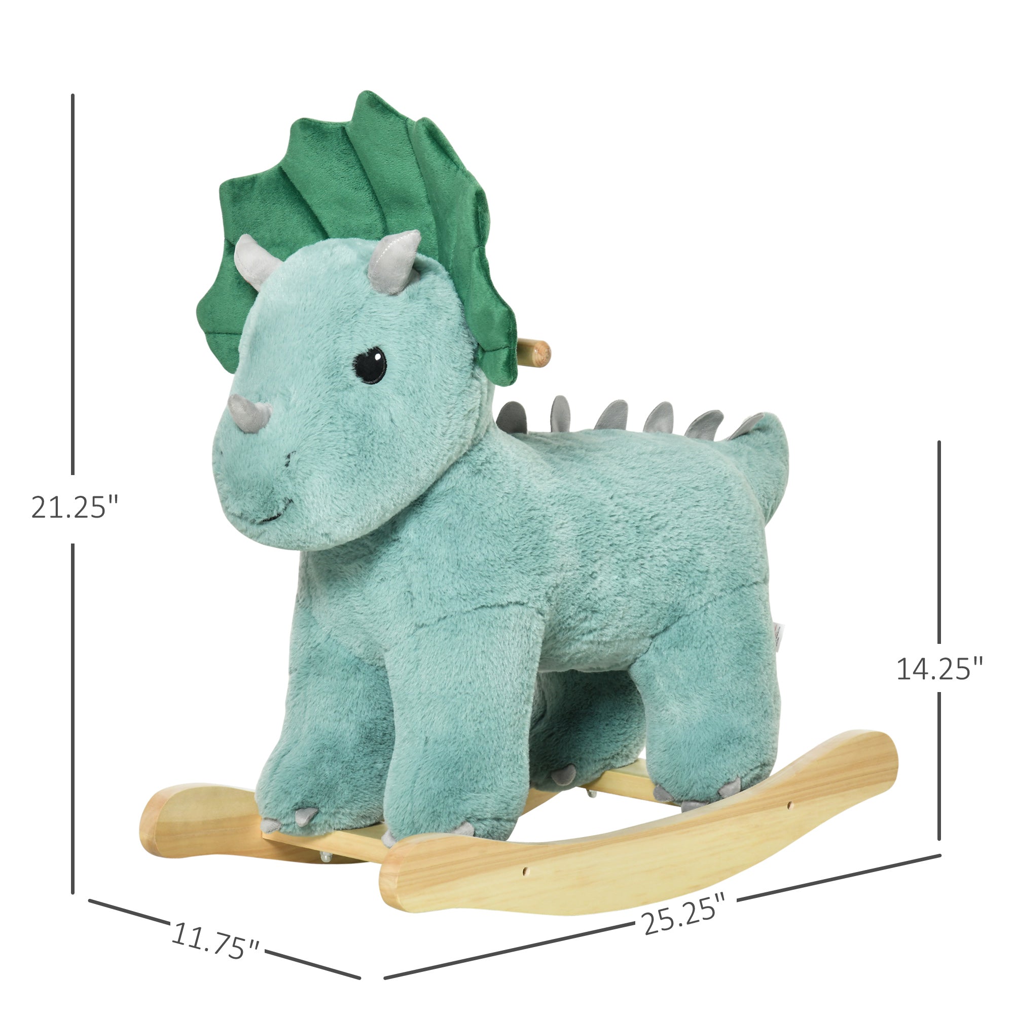 Kids Plush Ride-On Rocking Horse Triceratops-shaped Plush Toy Rocker with Realistic Sounds for Child 36-72 Months Dark Green Rocking Horses   at Gallery Canada