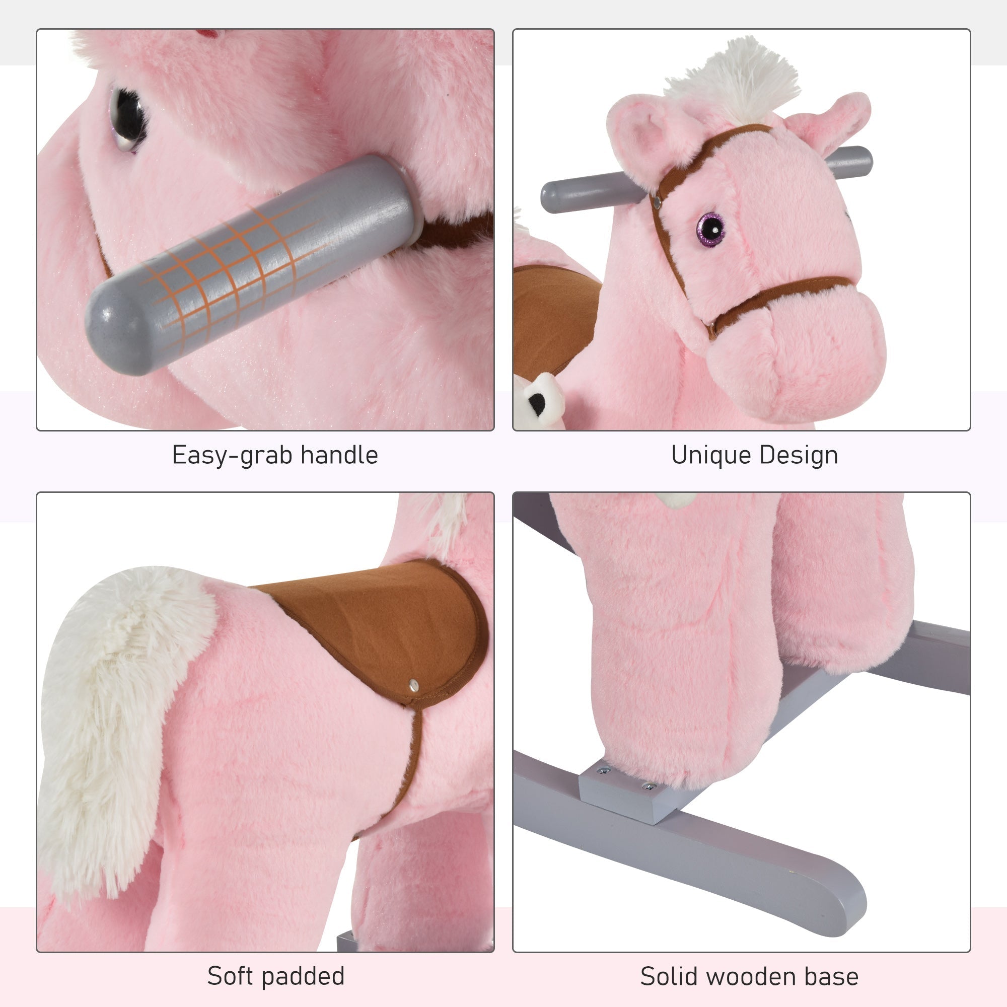 Kids Plush Ride-On Rocking Horse with Bear Toy, Children Chair with Soft Plush Toy &; Fun Realistic Sounds, Pink Rocking Horses   at Gallery Canada