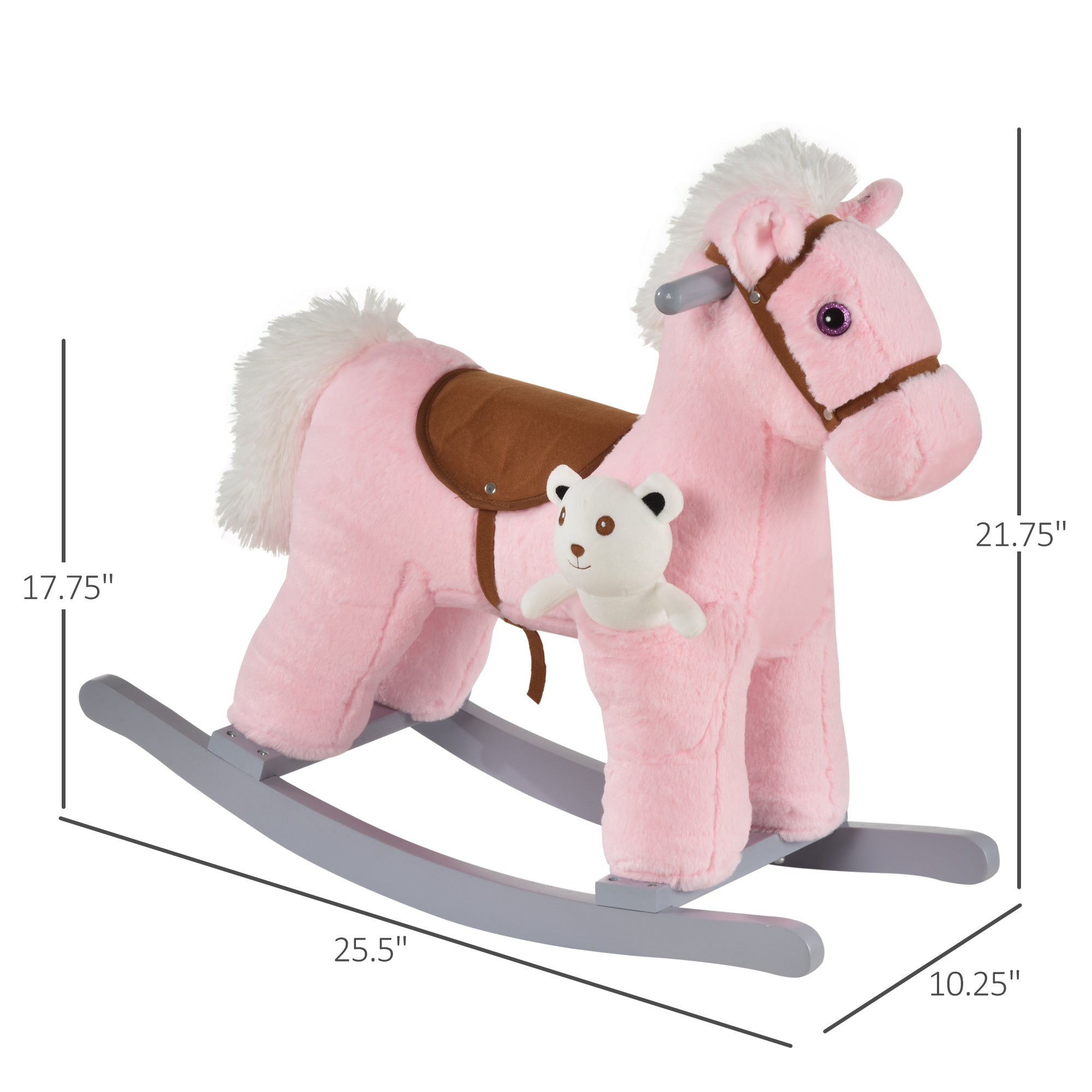 Kids Plush Ride-On Rocking Horse with Bear Toy, Children Chair with Soft Plush Toy &; Fun Realistic Sounds, Pink Rocking Horses Pink  at Gallery Canada