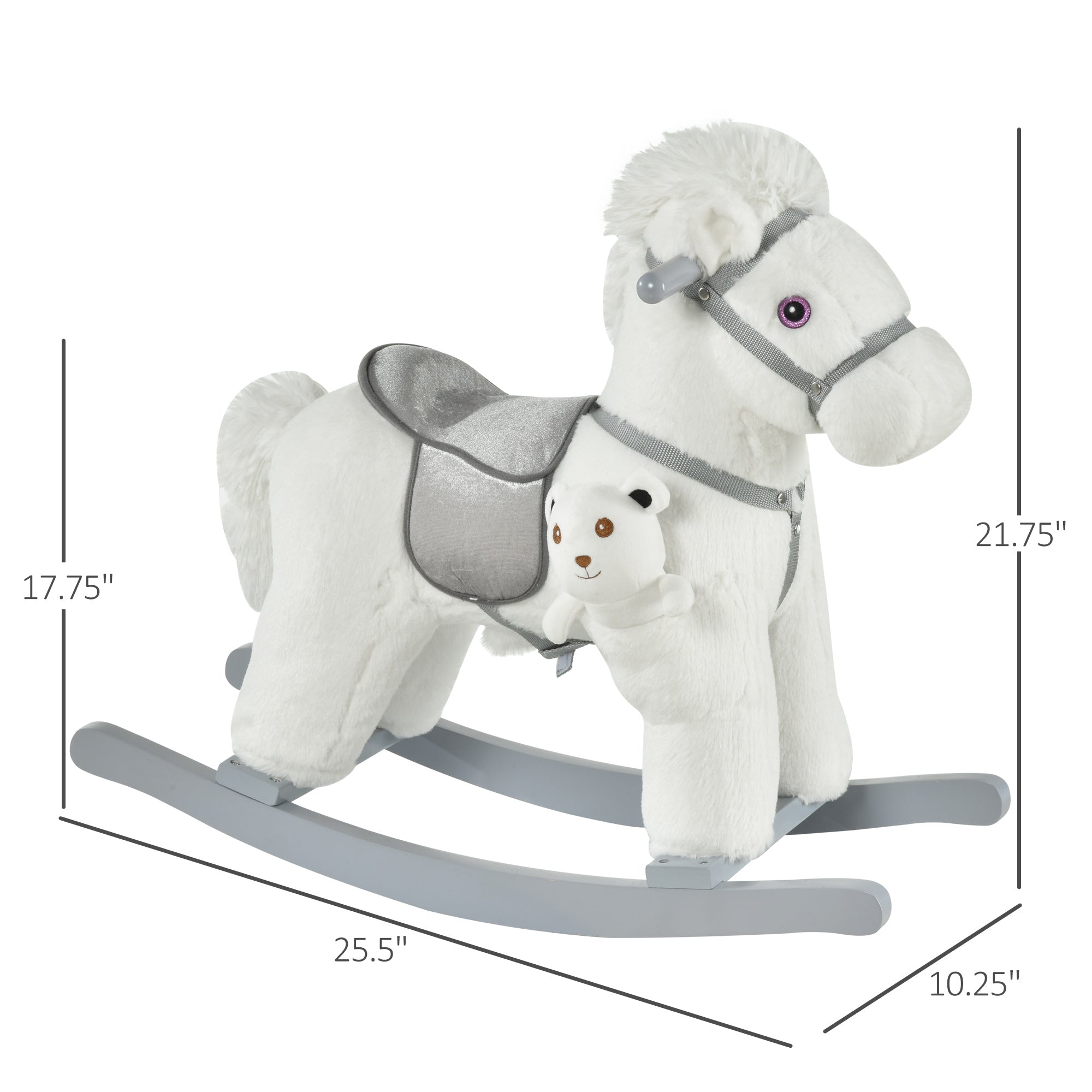 Kids Plush Ride-On Rocking Horse with Bear Toy, Children Chair with Soft Plush Toy &; Fun Realistic Sounds, White Rocking Horses White  at Gallery Canada