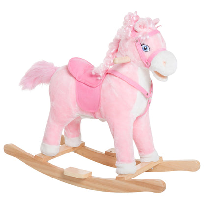 Kids Plush Rocking Horse Child Ride On Toy Rocker with Realistic Sounds Pink Rocking Horses Pink  at Gallery Canada