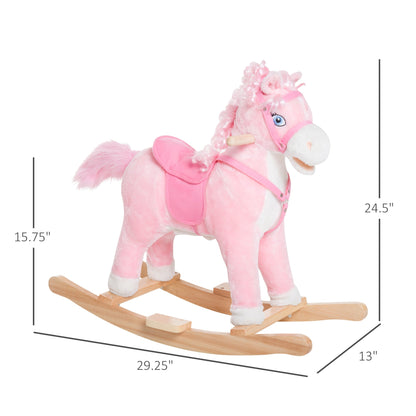 Kids Plush Rocking Horse Child Ride On Toy Rocker with Realistic Sounds Pink Rocking Horses   at Gallery Canada