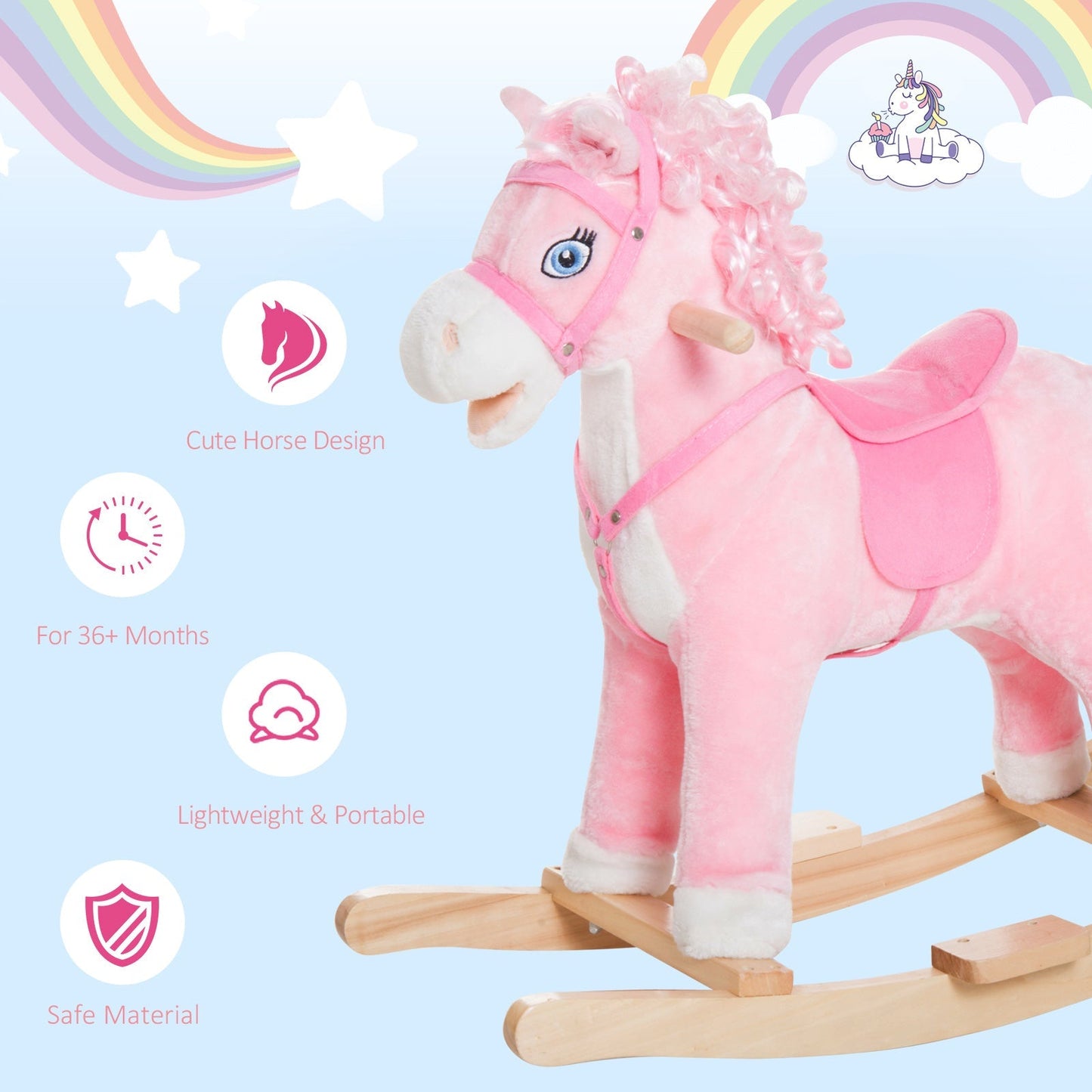 Kids Plush Rocking Horse Child Ride On Toy Rocker with Realistic Sounds Pink Rocking Horses   at Gallery Canada