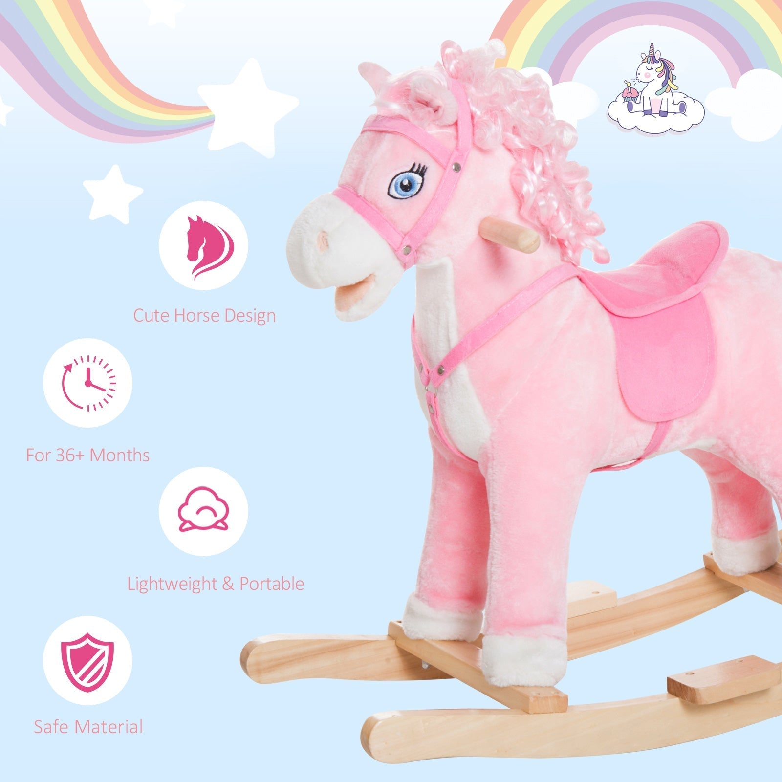 Kids Plush Rocking Horse Child Ride On Toy Rocker with Realistic Sounds Pink Rocking Horses   at Gallery Canada