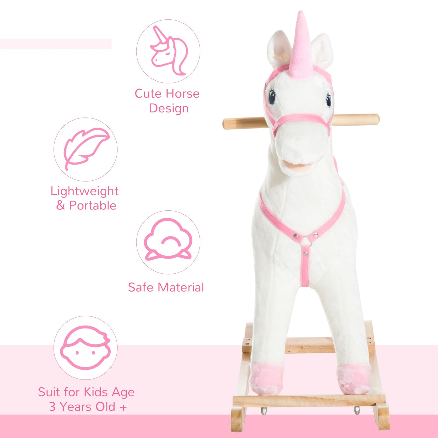 Kids Plush Toy Rocking Horse Unicorn with Realistic Sounds, White &; Pink Rocking Horses   at Gallery Canada