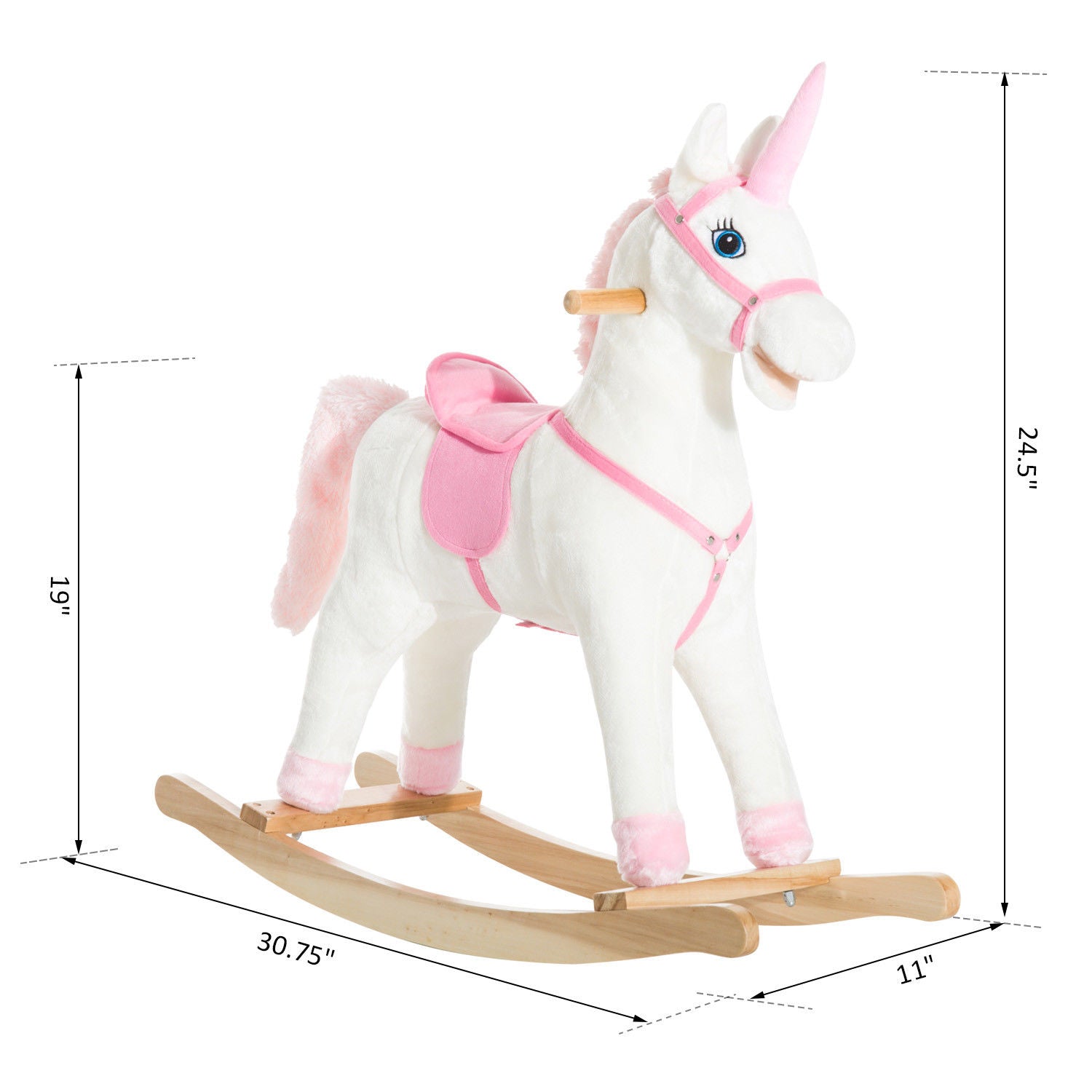 Kids Plush Toy Rocking Horse Unicorn with Realistic Sounds, White &; Pink Rocking Horses   at Gallery Canada