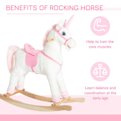 Kids Plush Toy Rocking Horse Unicorn with Realistic Sounds, White &; Pink Rocking Horses   at Gallery Canada