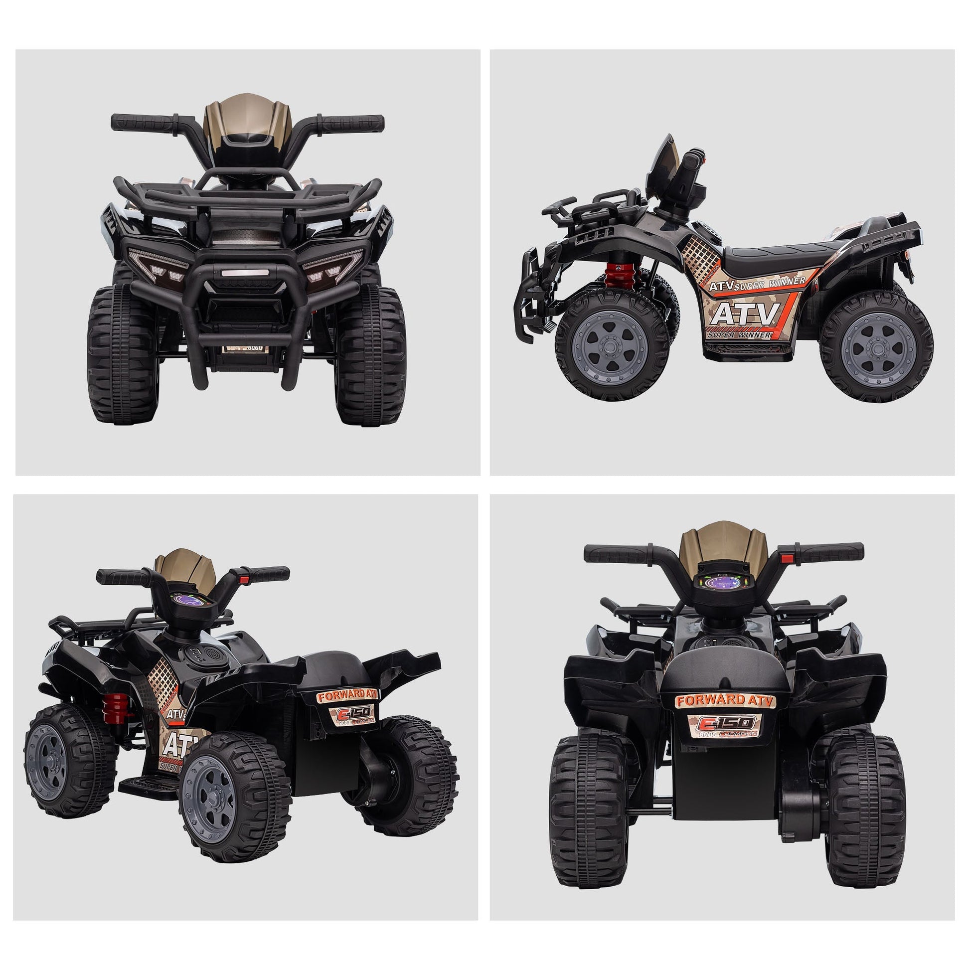 Kids Ride-on ATV Quad Bike Four Wheeler Car with Music, 6V Battery Powered Motorcycle for 18-36 Months, Black Electric Toy Cars   at Gallery Canada