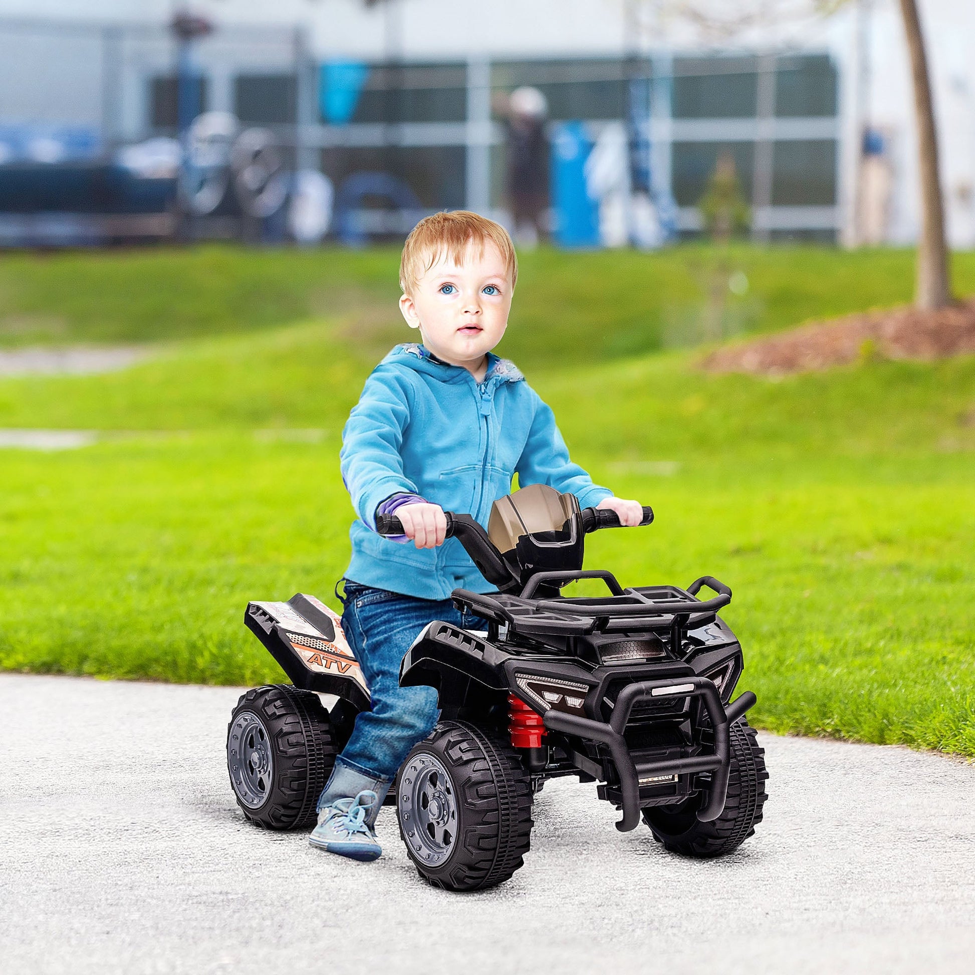 Kids Ride-on ATV Quad Bike Four Wheeler Car with Music, 6V Battery Powered Motorcycle for 18-36 Months, Black Electric Toy Cars   at Gallery Canada