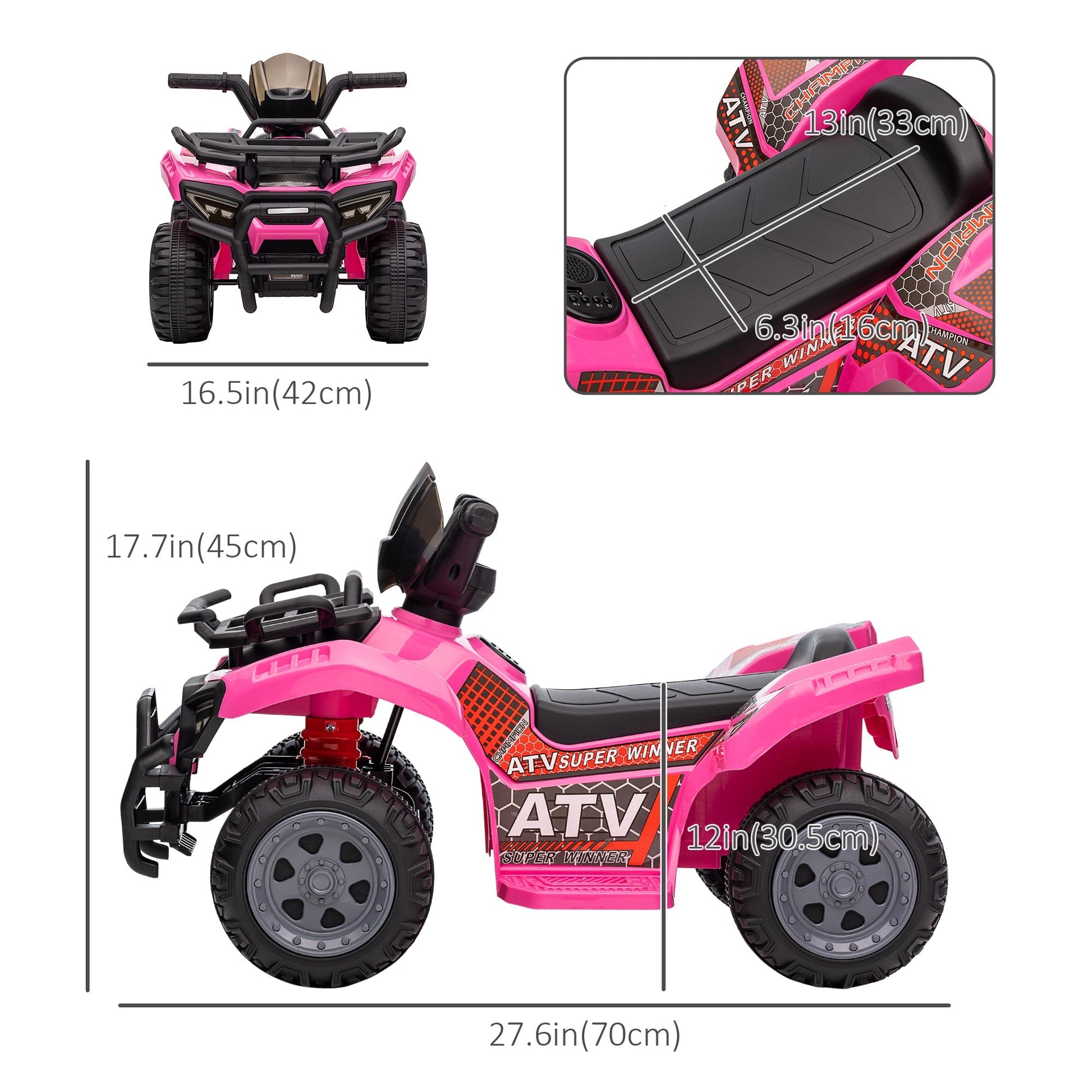 Kids Ride-on ATV Quad Bike Four Wheeler Car with Music, 6V Battery Powered Motorcycle for 18-36 Months, Pink Electric Toy Cars   at Gallery Canada