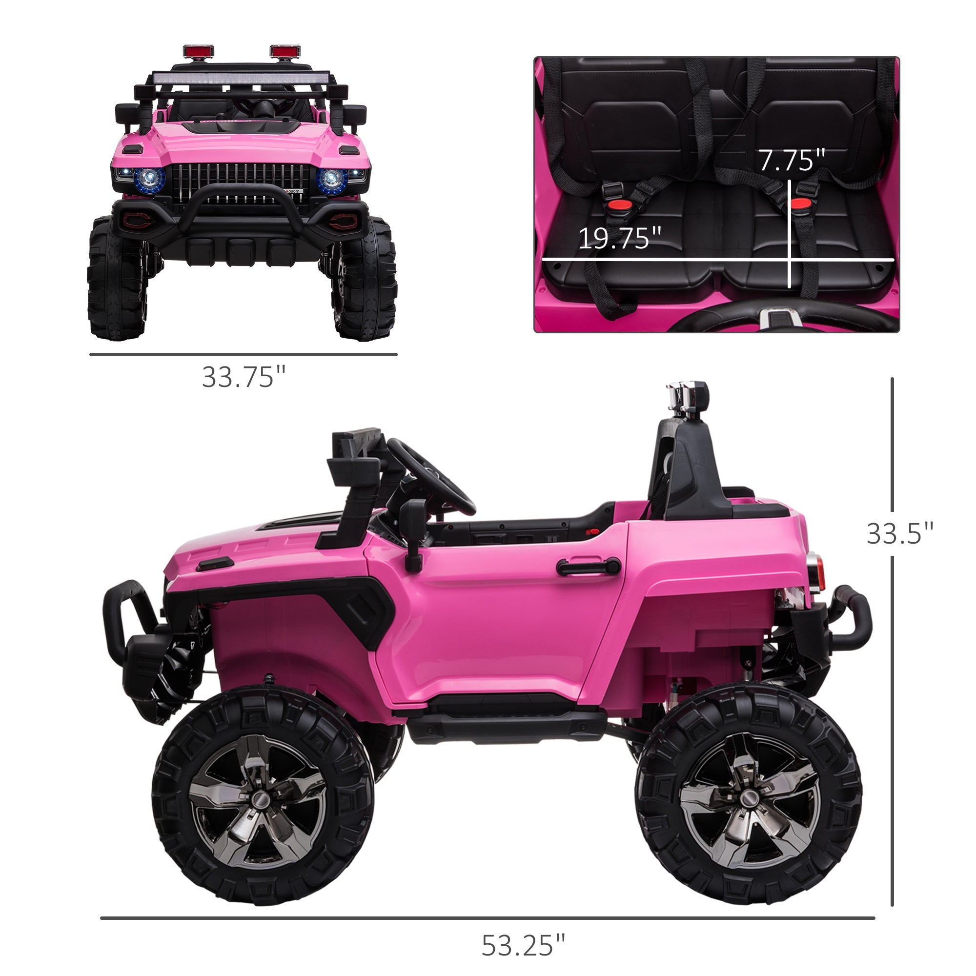 Kids Ride-On Car 12V RC 2-Seater Police Truck Electric Car For Kids with Full LED Lights, MP3, Parental Remote Control (Pink) Electric Toy Cars   at Gallery Canada