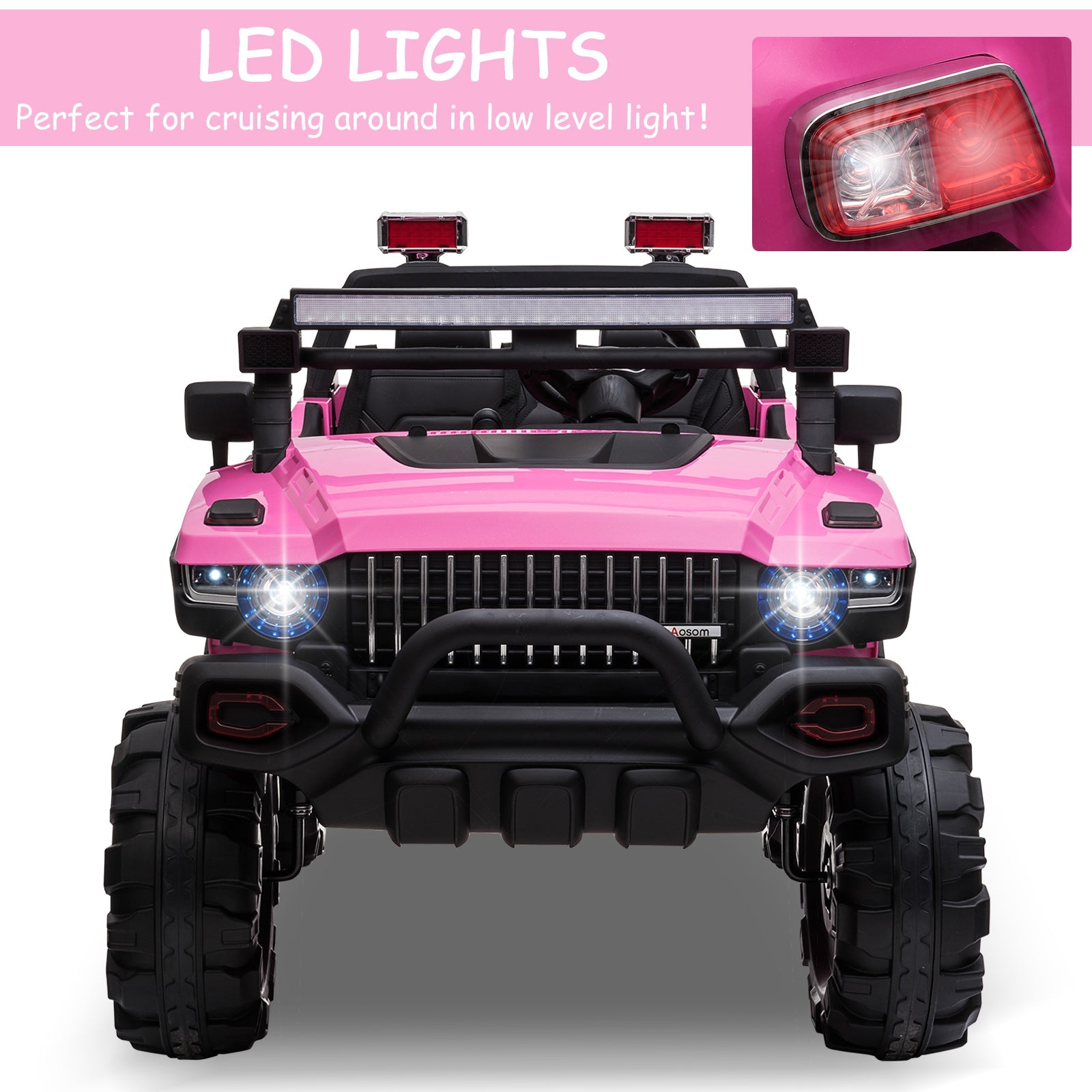 Kids Ride-On Car 12V RC 2-Seater Police Truck Electric Car For Kids with Full LED Lights, MP3, Parental Remote Control (Pink) Electric Toy Cars   at Gallery Canada