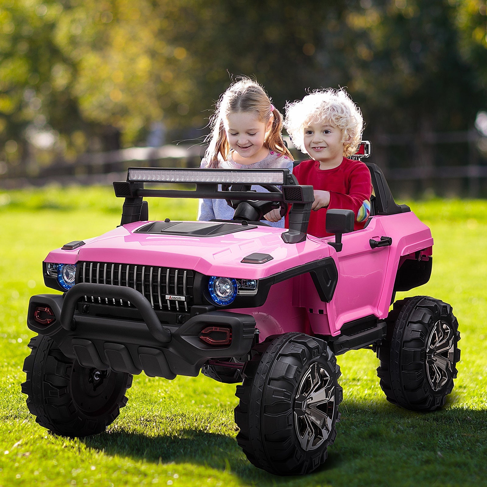 Kids Ride-On Car 12V RC 2-Seater Police Truck Electric Car For Kids with Full LED Lights, MP3, Parental Remote Control (Pink) Electric Toy Cars   at Gallery Canada