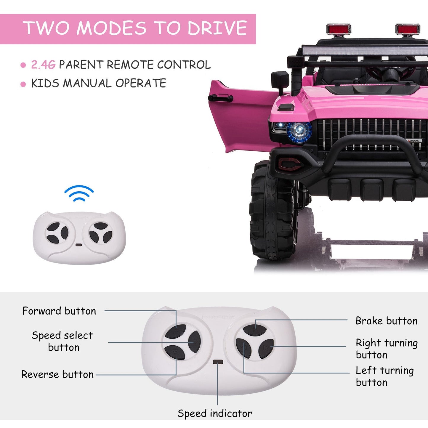 Kids Ride-On Car 12V RC 2-Seater Police Truck Electric Car For Kids with Full LED Lights, MP3, Parental Remote Control (Pink) Electric Toy Cars   at Gallery Canada