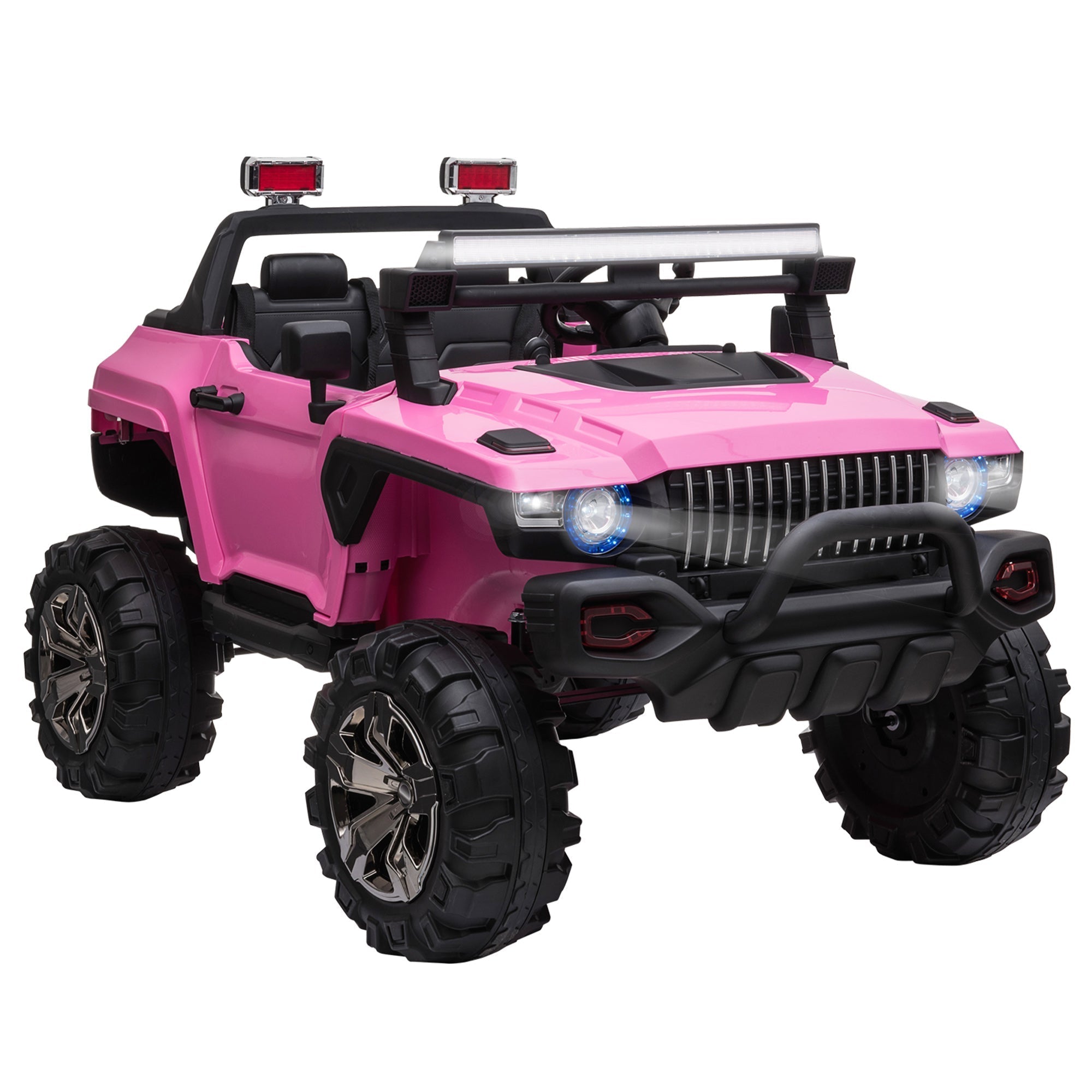 Kids Ride-On Car 12V RC 2-Seater Police Truck Electric Car For Kids with Full LED Lights, MP3, Parental Remote Control (Pink) Electric Toy Cars Pink  at Gallery Canada