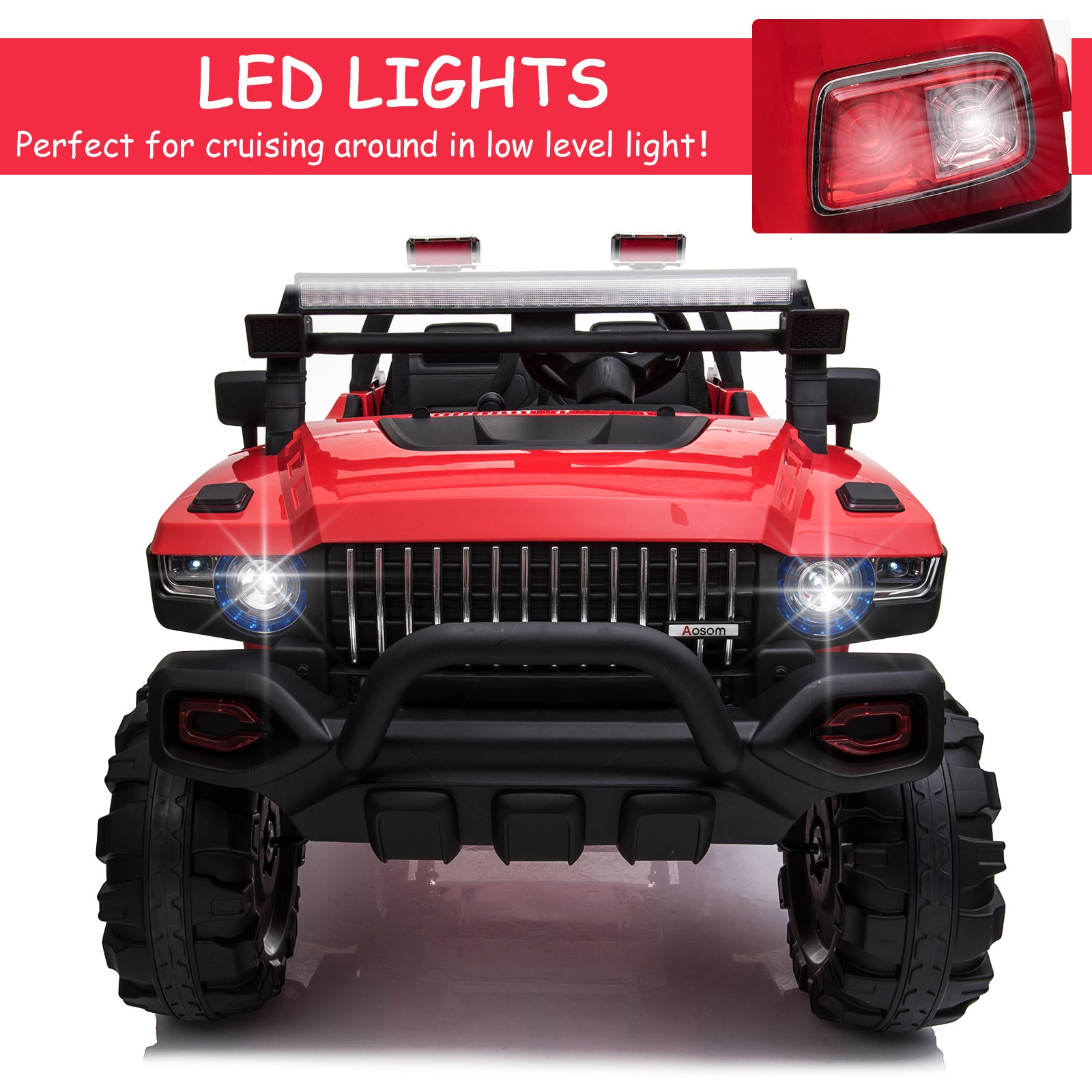 Kids Ride-On Car 12V RC 2-Seater Police Truck Electric Car For Kids with Full LED Lights, MP3, Parental Remote Control (Red) Electric Toy Cars   at Gallery Canada