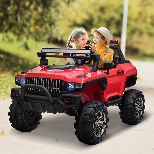 Kids Ride-On Car 12V RC 2-Seater Police Truck Electric Car For Kids with Full LED Lights, MP3, Parental Remote Control (Red) - Gallery Canada